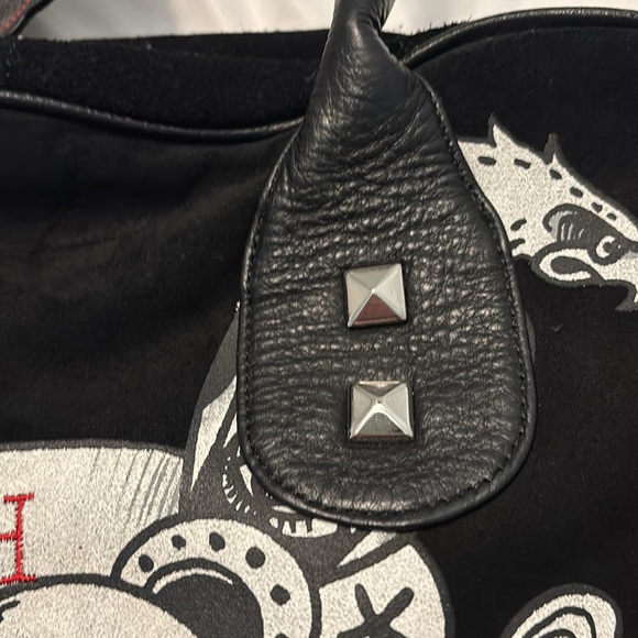 VTG Ed Hardy Death & Glory weekender bag black suede leather skull rose design - Picture 10 of 16